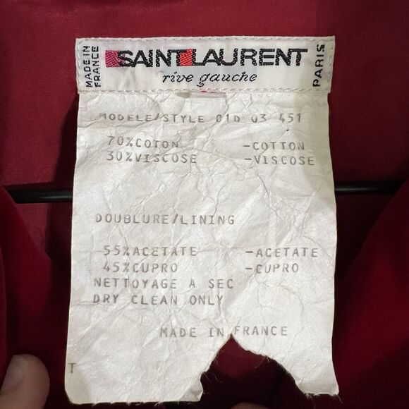 Vintage Saint Laurent Rive Gauche Women’s Velvet Tylorean Jacket Size 40 Red - Picture 3 of 8